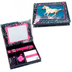 Coffret écriture chevaux bleu