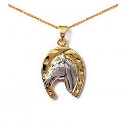 Pendentif Tête de cheval dans fer bicolore et chaîne