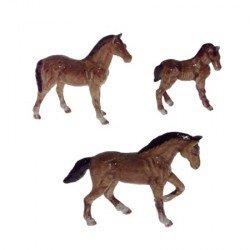 Chevaux bruns - Lot de 3 miniatures porcelaine