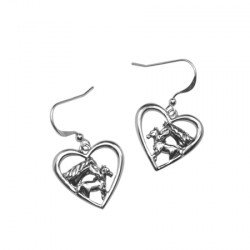 Boucles d'oreilles chevaux dans coeur - argent