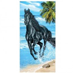 Serviette de plage Cheval noir sur la plage