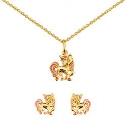 Collier et boucles d'oreilles Cheval émail rose