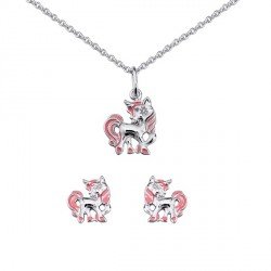 Collier et boucles d'oreilles Cheval argent rose